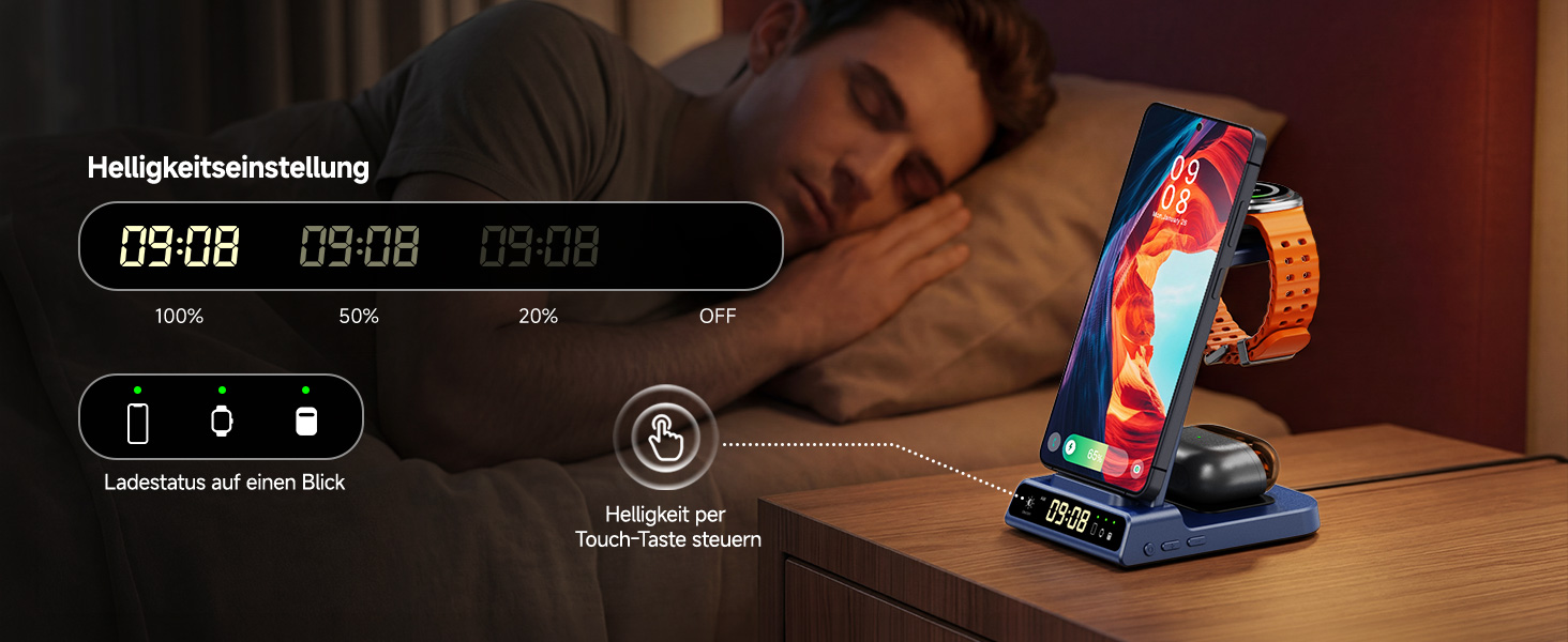 Бездротова зарядна станція 3-в-1 для Samsung Galaxy S26 Ultra, Watch 8/Ultra/7/6/5, Buds 4/4 Pro (Блакитна) - Швидка індуктивна зарядка