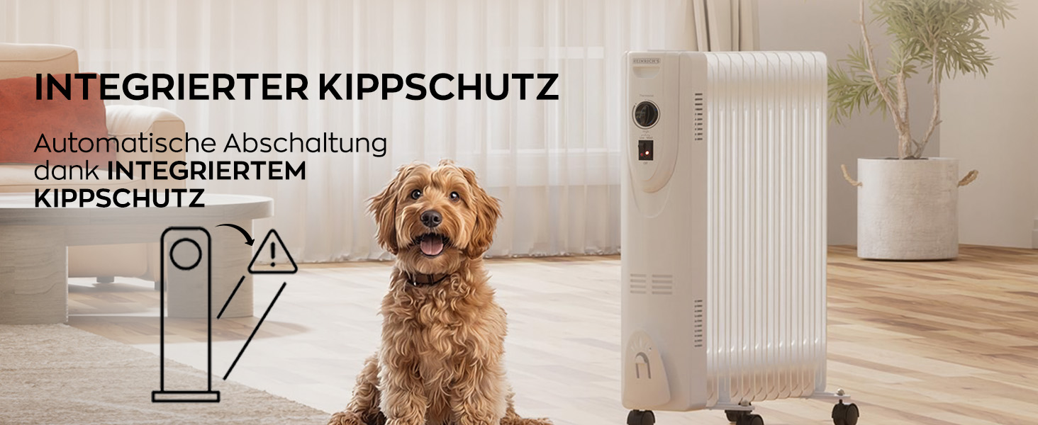 Електричний масляний радіатор Heinrich з 13 ребрами, 2500W, з вентилятором, терморегулятором, захистом від перегріву та нахилу, чорний (білий 11 ребер)