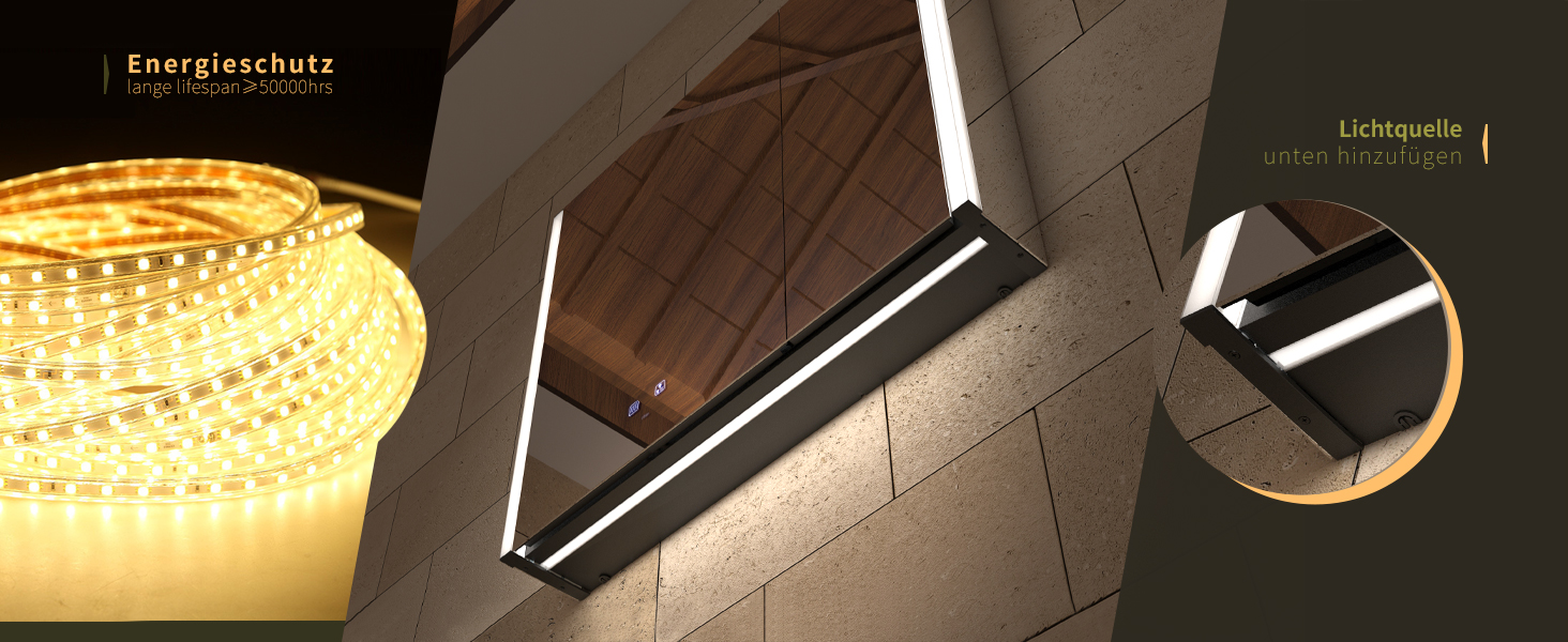 LED-дзеркало для ванної кімнати KWW з підсвічуванням, шафка-пенал, регулювання температури світла, антитуманне покриття, USB-роз'єми (2 дверцята, 80x70 см)