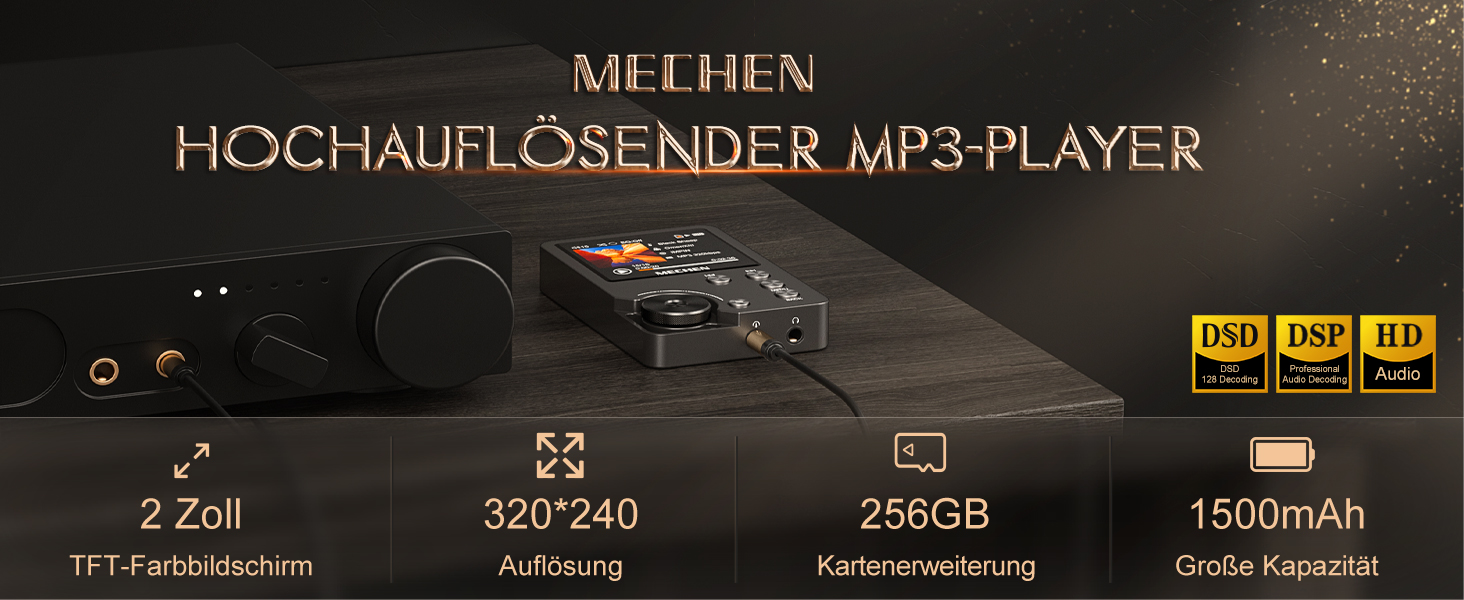 MECHEN M30 MP3 Плеєр Hi-Res з DAC, DSD FLAC, 64GB, Підтримка до 256GB (Сірий)