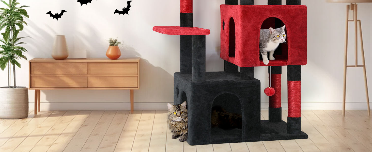 Драбина для котів Globlazer XL, Готичний стиль, сірий колір, 156 см, з будиночком, платформами та сизалевими стовпчиками