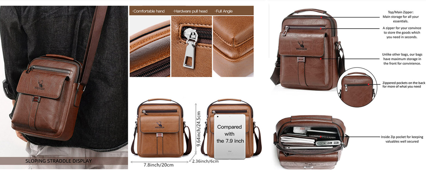 Чоловіча сумка через плече, кросбоді, месенджер з шкіри, чорна