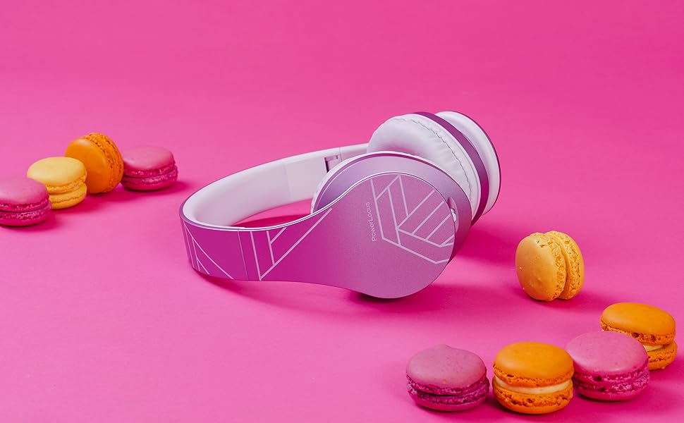 Дитячі навушники PowerLocus Bluetooth з обмежувачем гучності 85dB, складні, з чохлом, Over-Ear, бездротові та провідні з мікрофоном, Micro-SD, для телефону, ПК, планшета, фіолетові