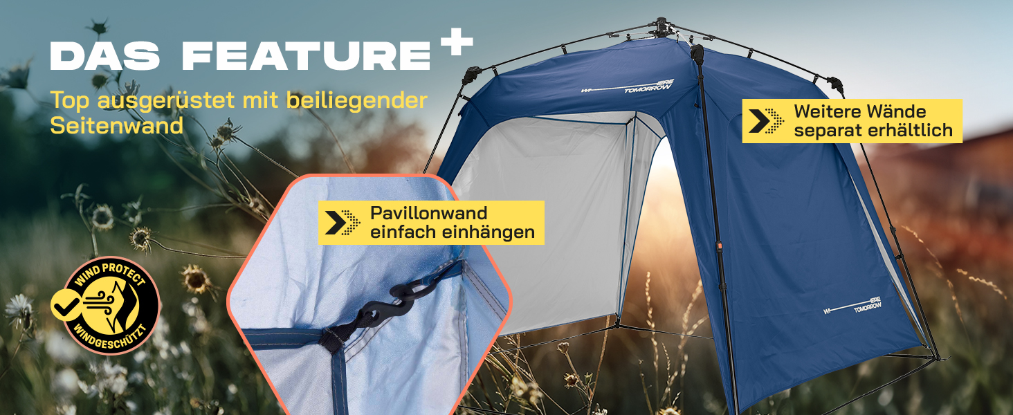 Павільйон для саду Lumaland Outdoor 2,5x2,5 м, водонепроникний із захистом від УФ, з бічною стінкою, сумкою та кілочками, міцний намет для кемпінгу та вечірок, швидкий монтаж 2 хвилини, синій
