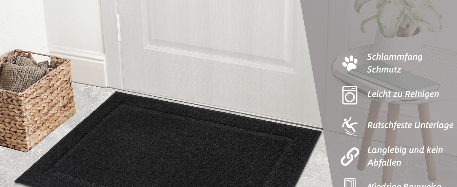 Килимок для дому BEQHAUSE 80x120 см, знімний, для входу, передньої/задньої двері, коридору, чорний