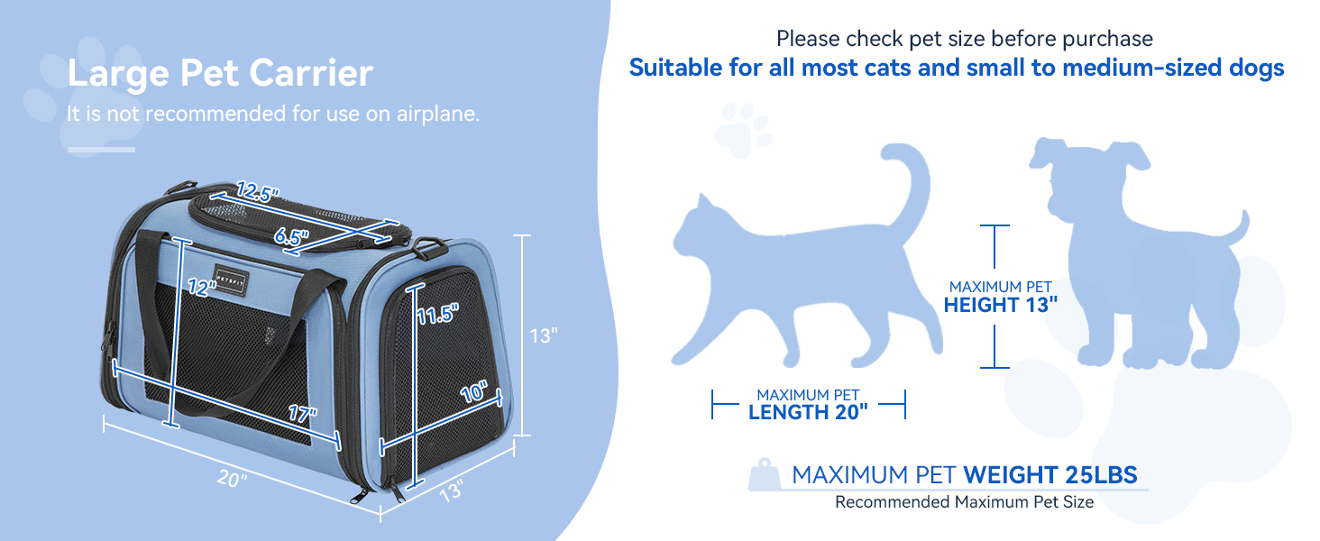 Транспортна переноска для котів та маленьких собак Petfit - легка переноска для подорожей літаком, з ременем безпеки та розширюваним килимком, блакитна (L)