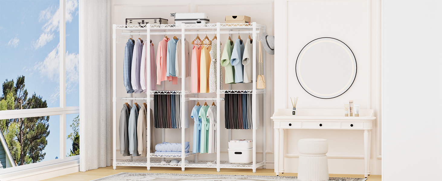 Відкритий шафа-система AQRA з регульованими полицями та штангами для одягу, чорний (193.5 x 43.5 x 195 см)