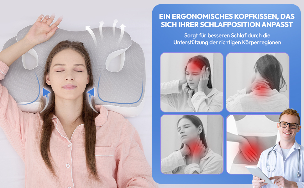 Ортопедична подушка для шиї з memory foam 60x40 см: комфортна та ергономічна подушка для сну на спині, боці та животі з знімним чохлом