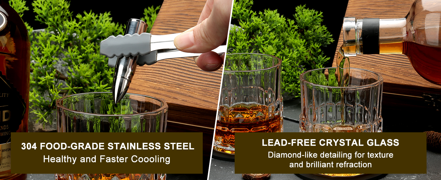 Набір віскі Sovyime: 2 склянки та 6 каменів для віскі. Подарунок для чоловіків, на день народження, річниця, для партнера, батька