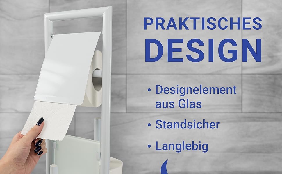 Набір для туалету WENKO Ravina 3-в-1, білий: щітка, тримач туалетного паперу, місце для 3 рулонів | Нержавіюча сталь та скло | 20 x 70 см
