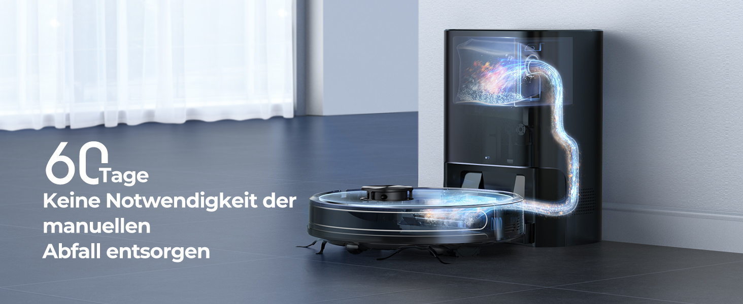 Робот-пилосос Laresar Clean з функцією миття підлоги, станція самоочищення L6 Nex, навігація LiDAR, 3л контейнер, до 180 хв роботи, 3-в-1 (прибирання, миття, пилосос), для видалення шерсті тварин, чорний