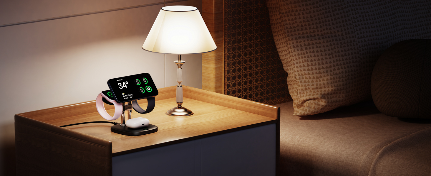 Зарядний пристрій SwanScout 709M Black: Двопортова зарядка для Apple Watch та iPhone (11/Ultra 3/SE 3, Air/17 Pro Max/17 Pro/17/16/15/14)