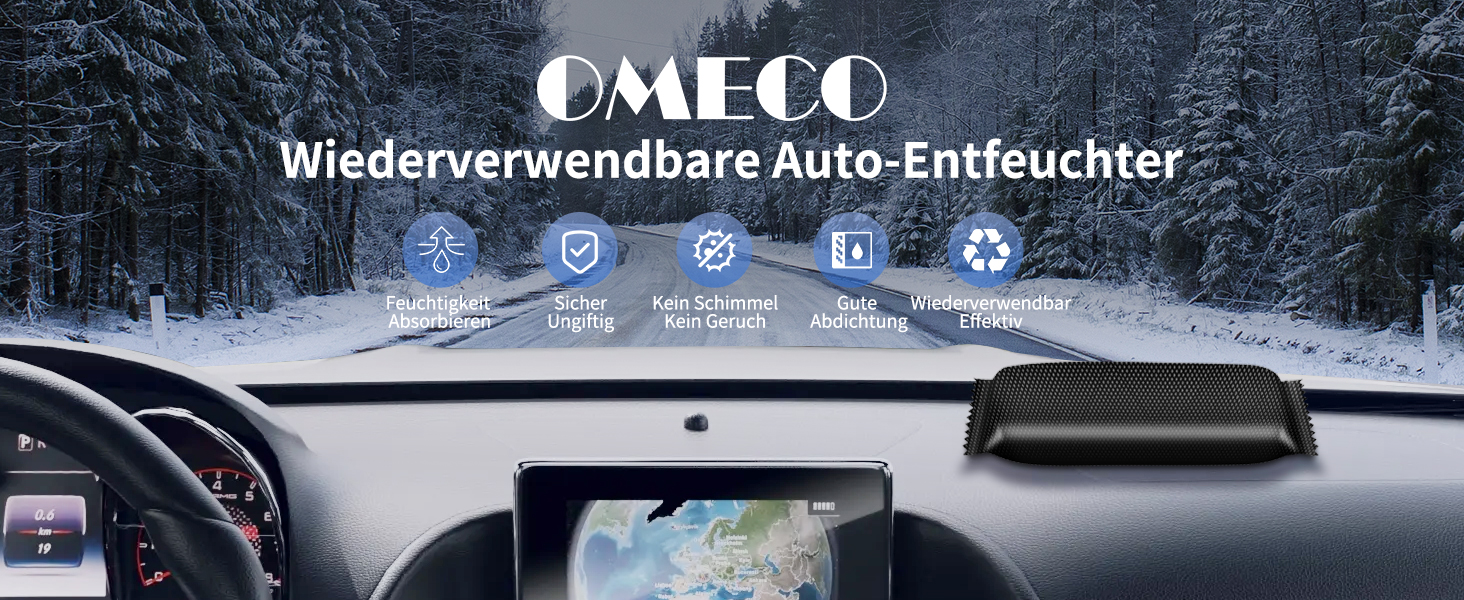 Автомобільний осушувач OMECO 2000 г, багаторазовий, силікагель, поглинач вологи та запахів для авто, підвалу, шафи, 4x500 г