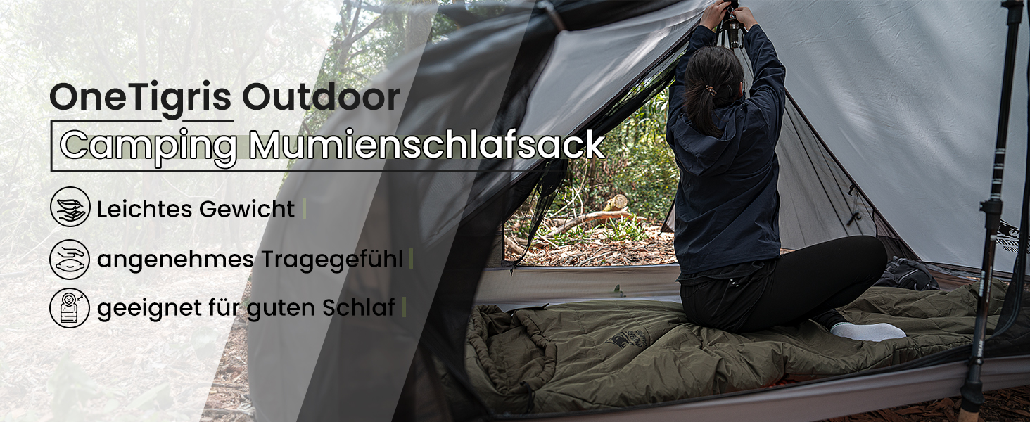 Сплячий мішок OneTigris для кемпінгу та подорожей: компактний, ультралегкий, 3 сезони, температурний режим -15°C до 8°C, матеріал: м'який, кокон, зелений