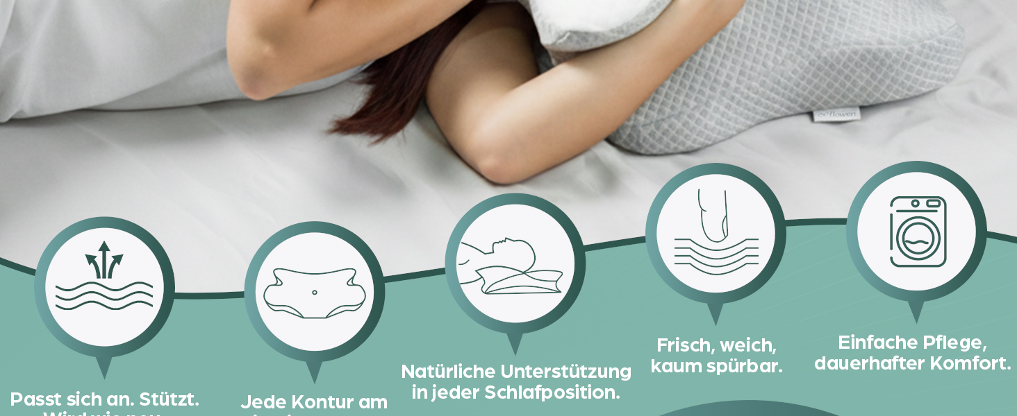 Ортопедична подушка для шиї Flowen з ефектом пам'яті (Memory Foam), ергономічна подушка від болю в шиї та хропіння зі знімним чохлом