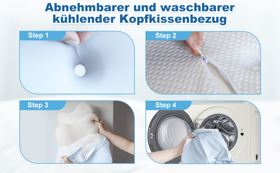 Ортопедична подушка для шиї та голови з Memory Foam, охолоджуючий ефект, для тих, хто спить на боці, спині та животі, знімний чохол (Світло-блакитний)