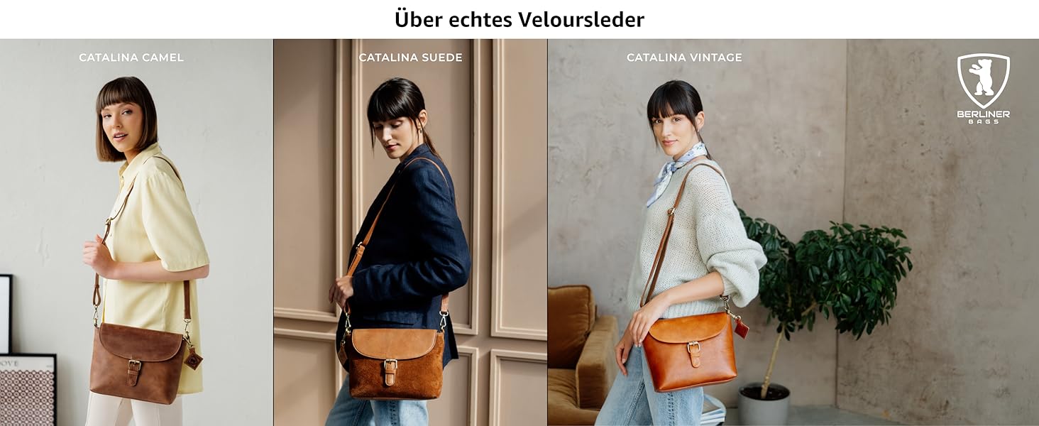 Сумка через плече Berliner Bags Catalina Vintage з натуральної шкіри коньякового кольору для жінок. Компактна крос-боді сумка з магнітною застібкою.