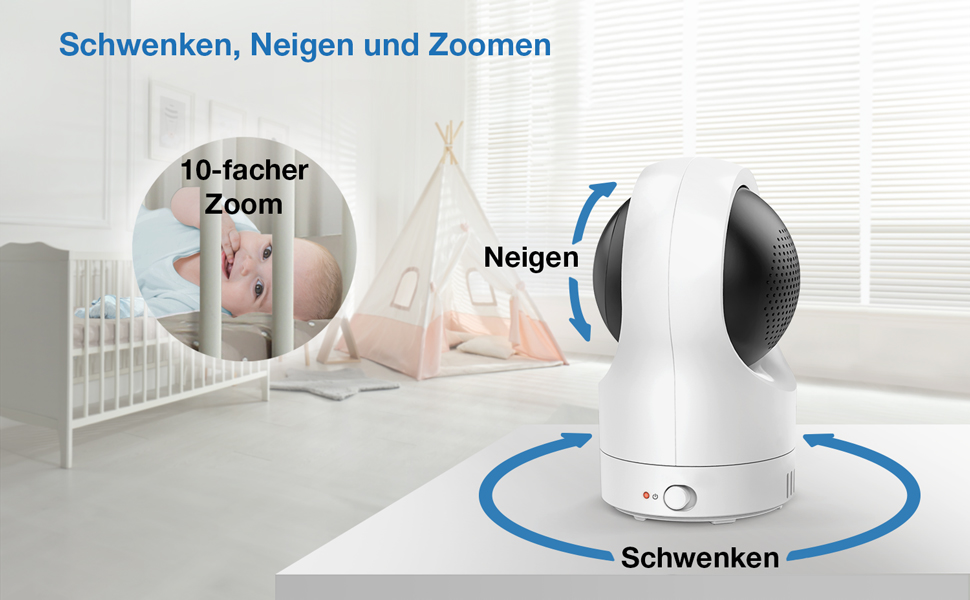 Відеоняня Vtech VM901-1W WiFi з 5-дюймовим HD-дисплеєм, поворотна камера 1080P, мобільний додаток, широкий кут огляду 120°, сумісна з iOS та Android