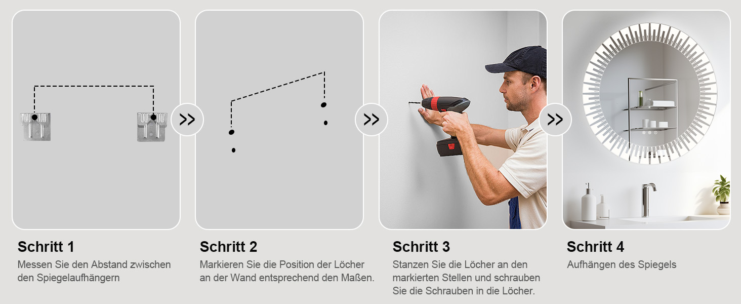 Круглий дзеркало для ванної кімнати YOLEO з підсвічуванням, 60 см, сенсорне керування, захисне скло, 3 кольори світла, регулювання яскравості, 80x80 см