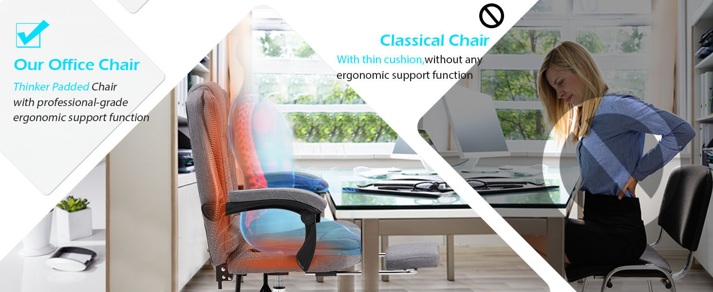 Крісло YODOLLA для офісу, 200 кг, ергономічне, з регульованою спинкою, комп'ютерне, з підніжкою, чорне