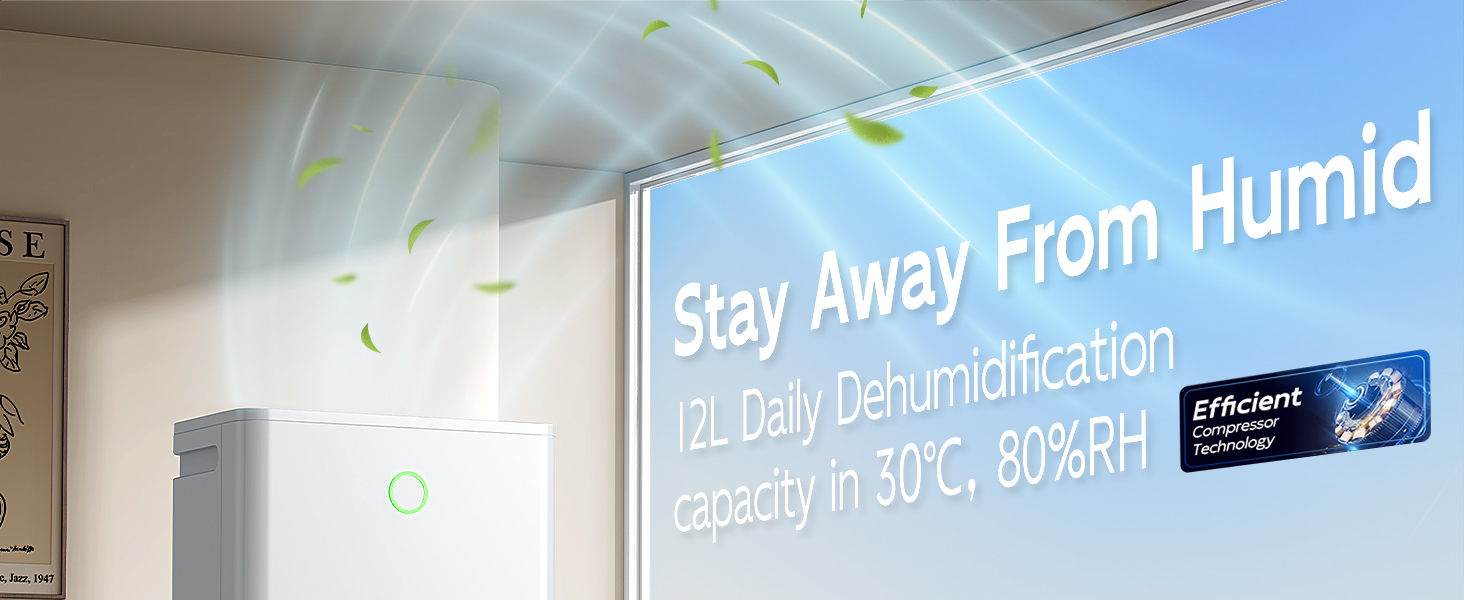 Електричний осушувач повітря 12л/24г з автоматичним та безперервним зливом (шланг у комплекті), для спалень та підвалів, LED-дисплей, тихий з таймером