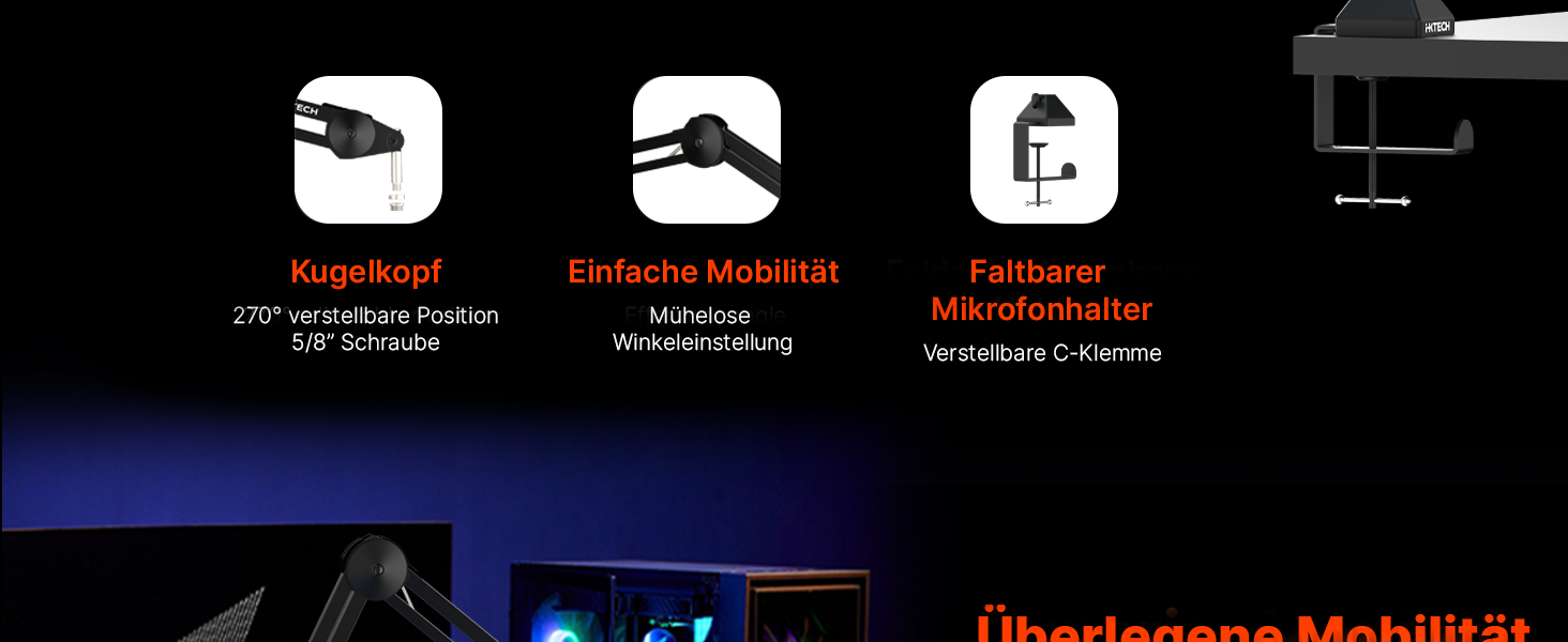 IXTECH Dynaisches мікрофон з нирковою характеристикою RGB, USB/XLR, для студії, подкастів, стрімінгу, запису, геймінгу, співу, Voice-Over, білий (MI06 Large)