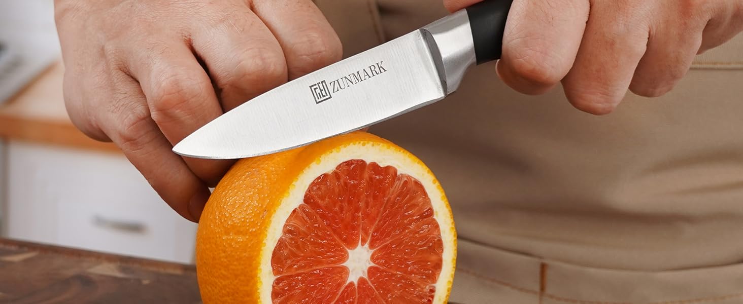 Набір ножів у блоці 13 предметів з нержавіючої сталі з ергономічними ручками, кухонний набір ножів, дерев'яний блок з шкіряним ремінцем