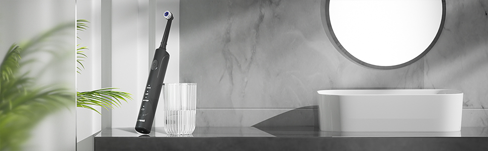 Електрична зубна щітка Mornwell ротаційна з 3 режимами, USB зарядка, 4 насадки, для дорослих та дітей (Чорна)