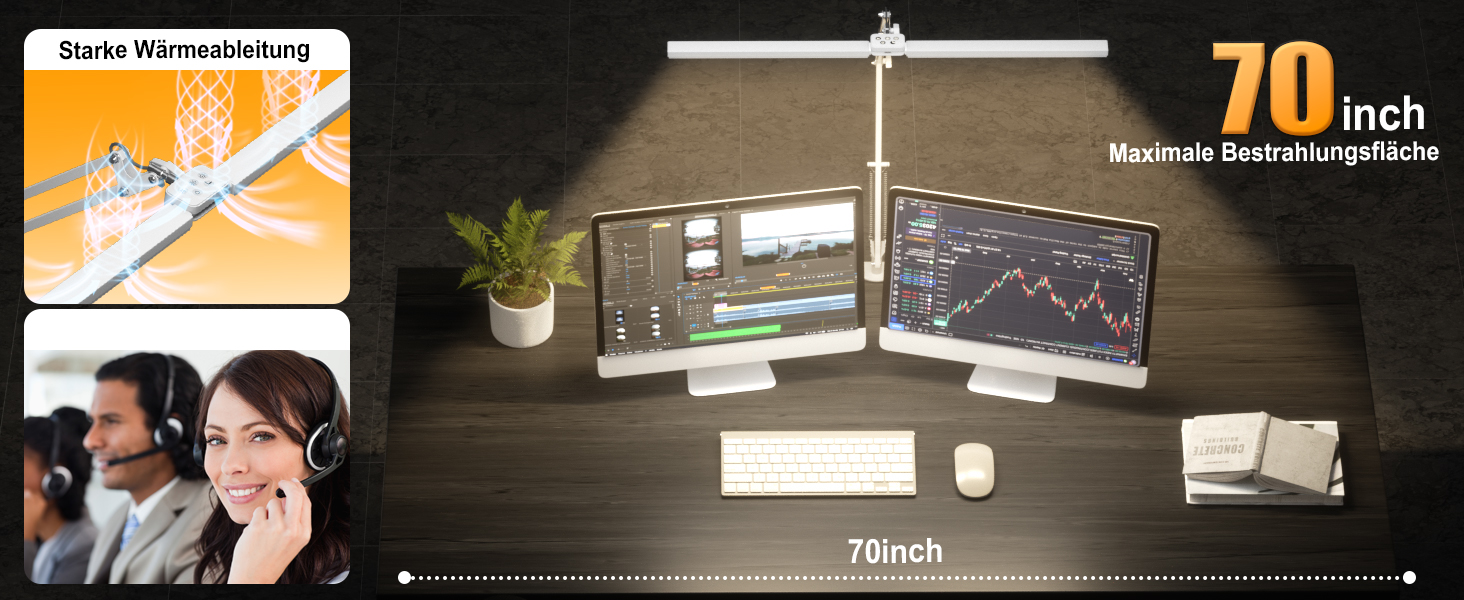 SKYLEO LED Desk Lamp with Dual Heads, Remote Control, Clamp-On, 2400 Lumens, 24W, 5 Color Temperature Modes, Timer & Memory, Easy Installation - For Office, Reading, 76cm Lamp Length with Clamp