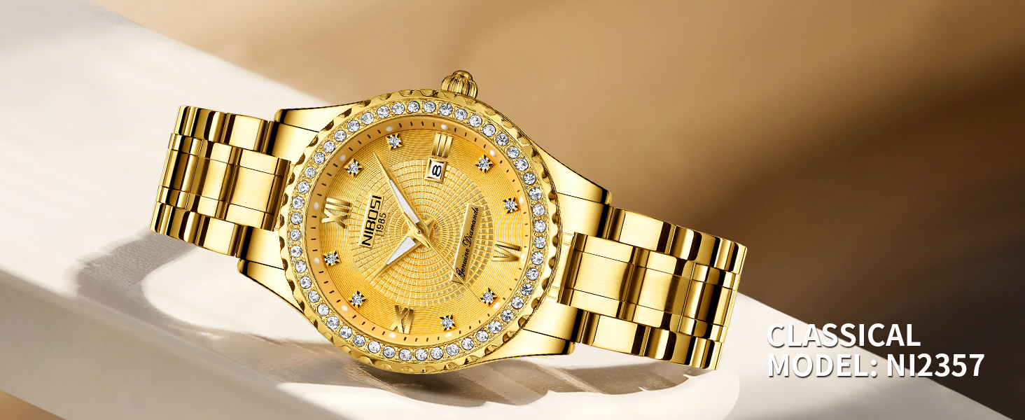 Жіночий годинник NIBOSI на зап'ястя з кварцовим механізмом, рожеве золото, діамантове циферблат, водонепроникний, стильний аксесуар для дівчат, 2357