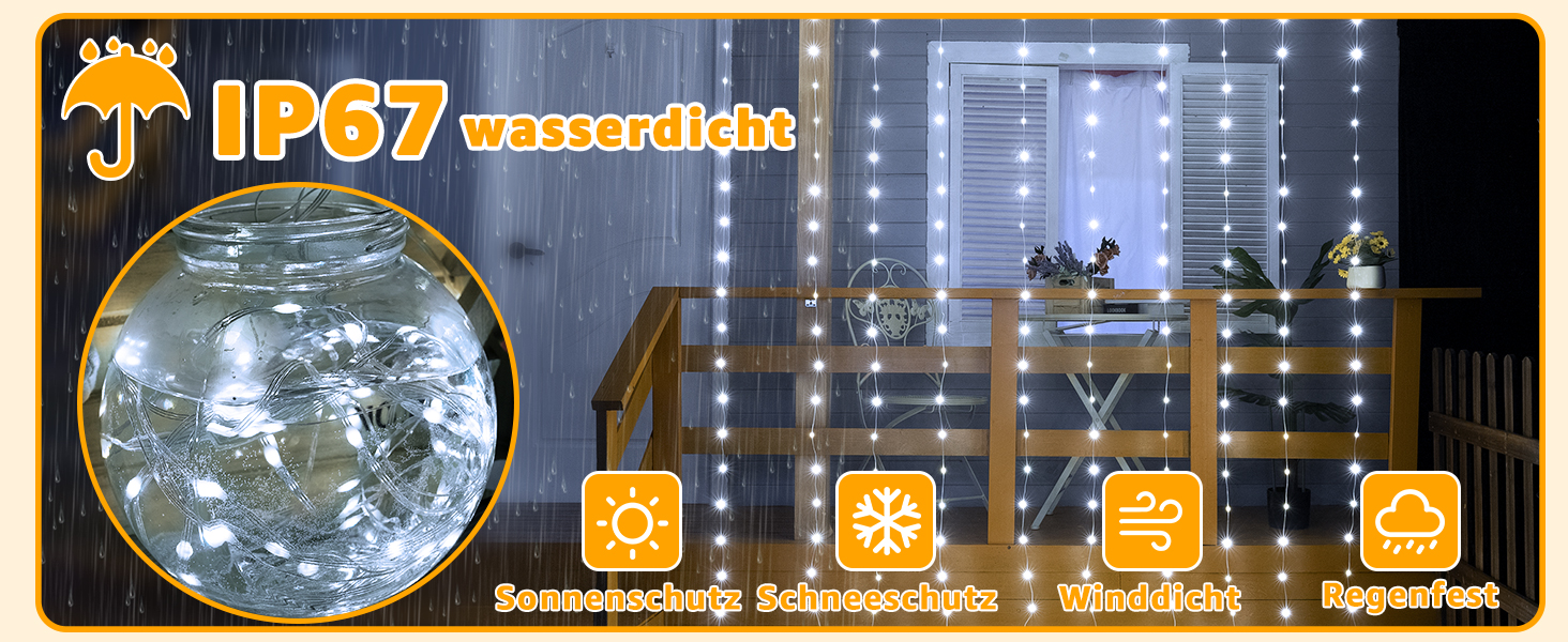 Льодосвітний штора-гірлянда для декору приміщень та вулиці, 3x3м, 300 LED, 8 режимів, IP67, пульт, таймер, димування, для декору на Різдво, двері, стіни, вечірки, вікна, балкон (тепле біле світло)