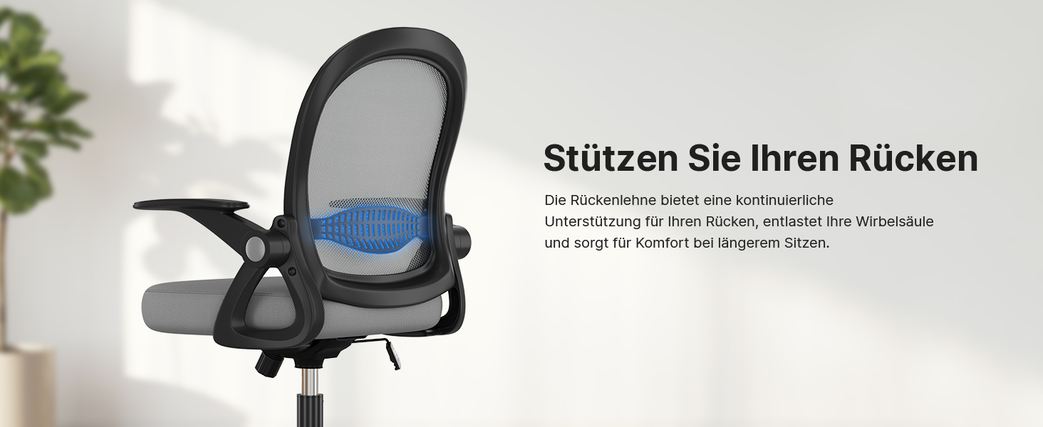 Ергономічне крісло Rattantree для офісу та дому: дихаюча спинка, регульована висота, підлокітники, 360° обертання (темно-сірий)