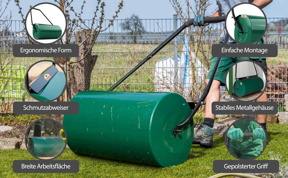 Каткова для газону Gardebruk 60 см, 50 л, з м'якою ручкою, для вирівнювання ґрунту, заповнювана, металевий садовий каток