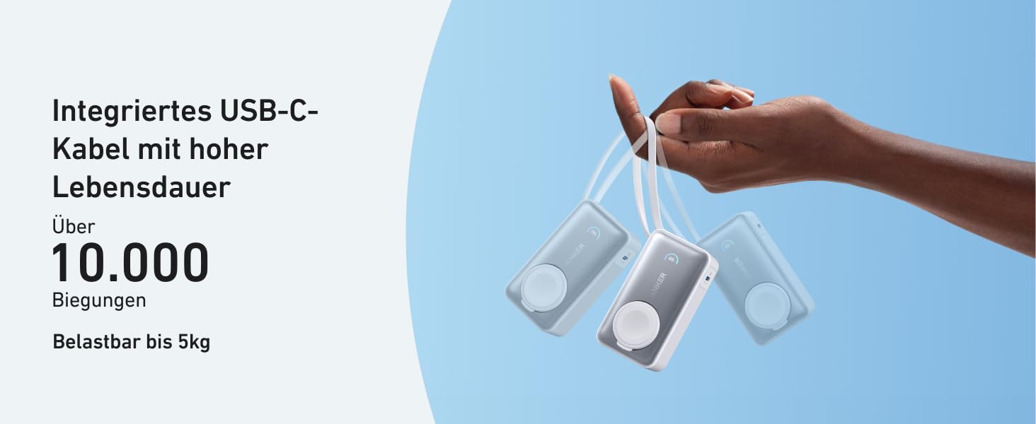 Повербанк Anker MagGo 10000mAh для Apple Watch та iPhone 17/16/15, Samsung, iPad — сертифікований, з вбудованим кабелем USB-C, потужність 35W, білий