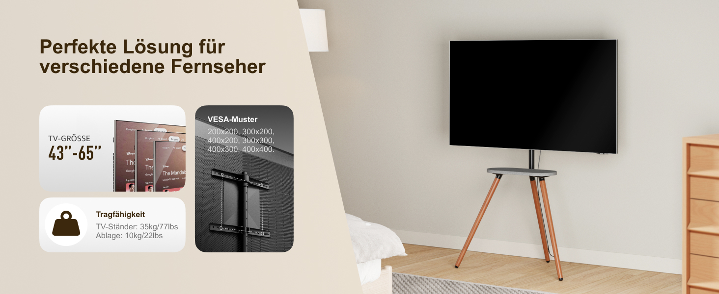 ECOTINY Adjustable TV Stand for 40-65 Inch LCD LED OLED TVs - Swivel & Height Adjustable, Portable Wood TV Stand with Wood Tray, VESA 400x400, Black Walnut & White Finish