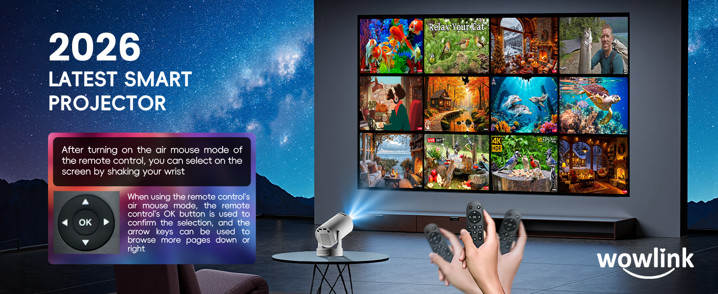 Портативний проєктор Mini Beamer 4K/1080p з Wi-Fi 6 та Bluetooth 5.4. Keystone 180°, сумісний з HDMI, TV Stick, Memory Stick, Laptop. Колір: Бежевий