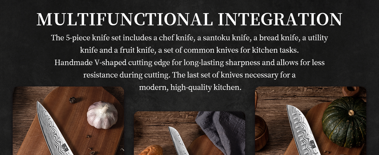 Набір кухонних ножів HOSHANHO 5 шт. з японської пудрованої сталі, професійний, з ергономічною ручкою з пакавуду