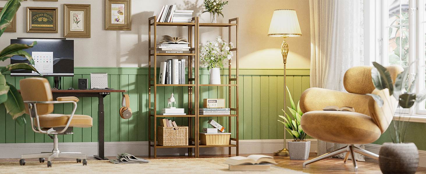 HITNET 5-Tier Freistehendes Bücherregal (Weiß/Walnuss)