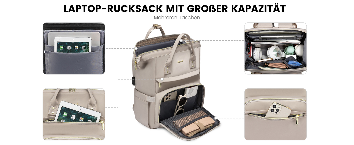 LOVEVOOK Рюкзак для жінок, шкільний рюкзак, рюкзак для ноутбука, водонепроникний, з USB-портом, для навчання, роботи, подорожей, темно-сірий, 17' (15.6', сірий Taro)