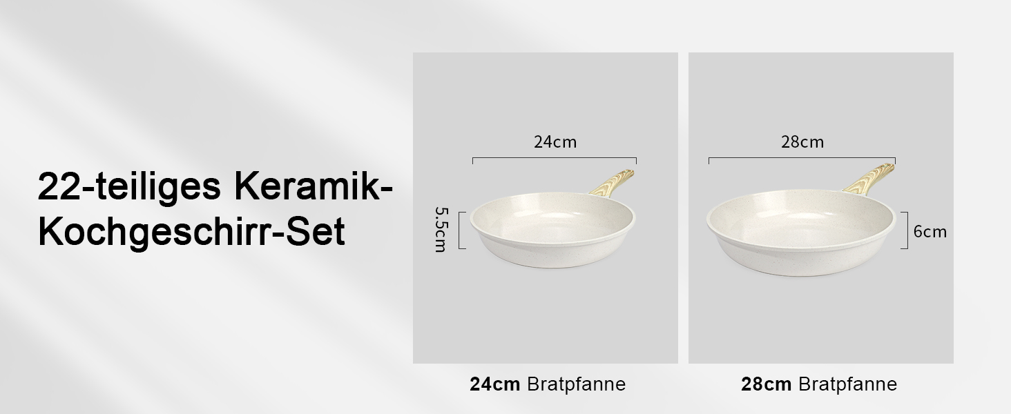 Набір кухонного посуду GiPP з кришкою, антипригарне покриття кераміки, набір каструль та сковорідок для всіх типів плит, (білий, 17 предметів)