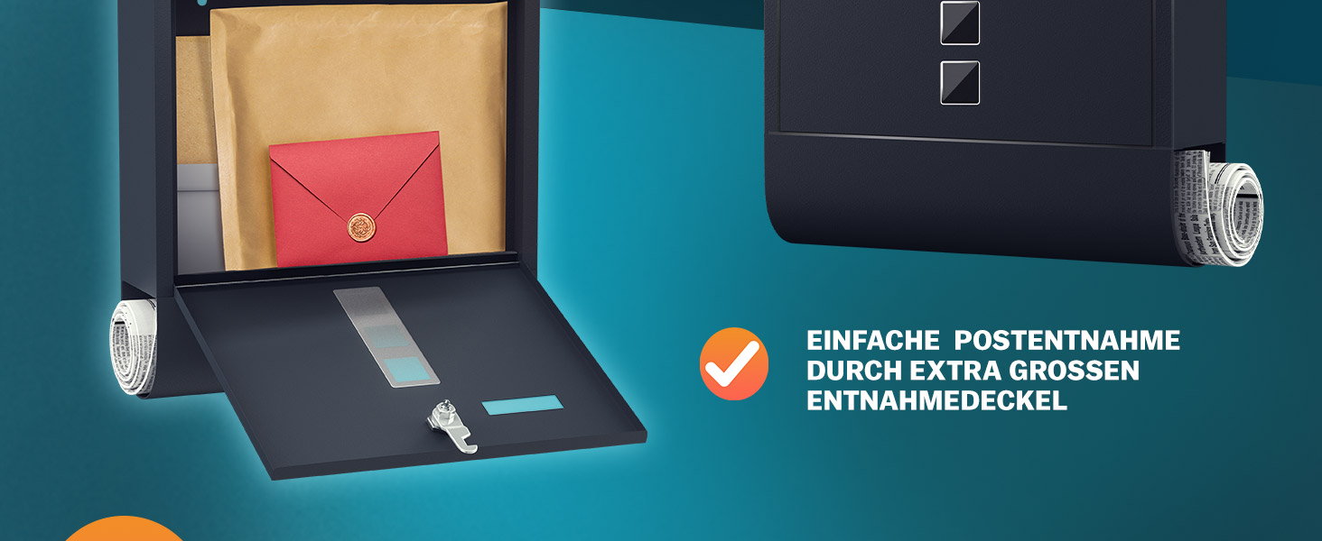 Поштовий ящик Monzana Kreuzschloss з мідним циліндром, сталевий, чорно-срібний (антрацит) 31x10x34 см, з вікном для газет та іменним шильдиком, 2 ключі