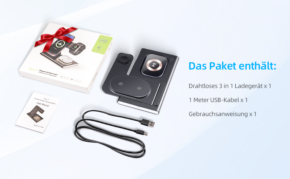 Бездротовий зарядний пристрій Carehabi 3-в-1: для iPhone, Apple Watch та AirPods Pro