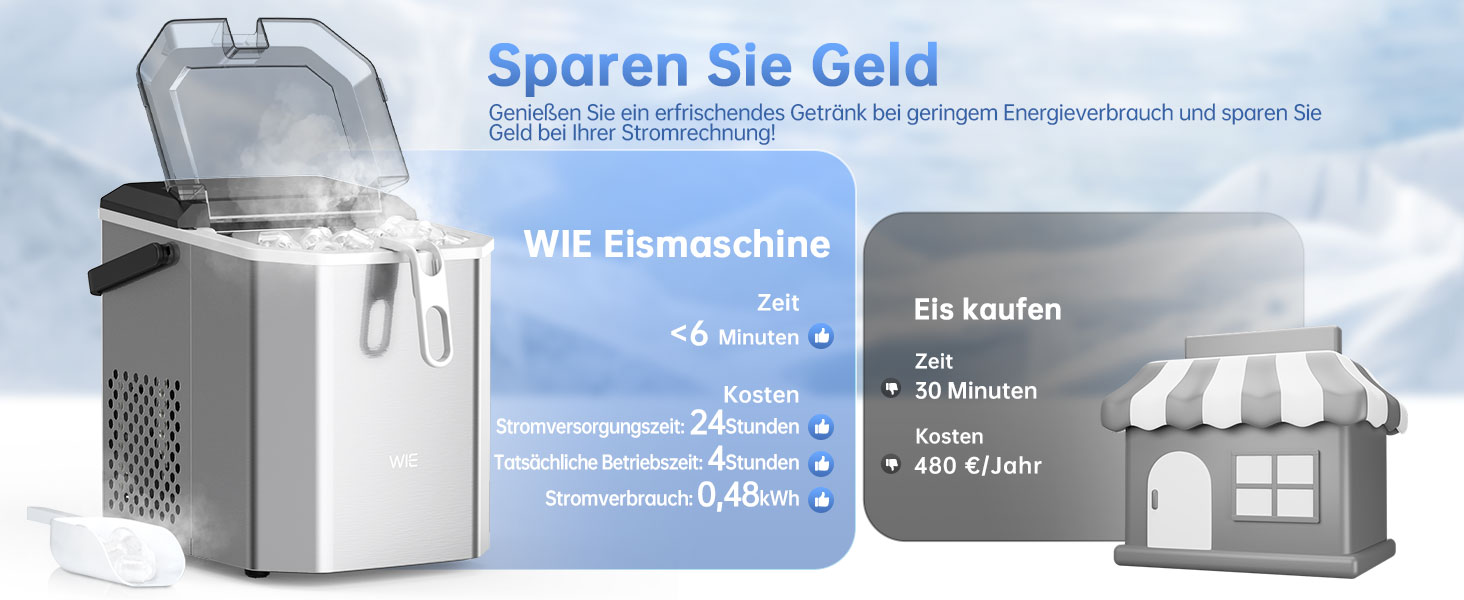 Машина для приготування льоду WIE 1.3 л з лопаткою, 9 кубиків за 6 хвилин, тиха, самоочисна, для кухні, офісу, бару, вечірки (срібна)