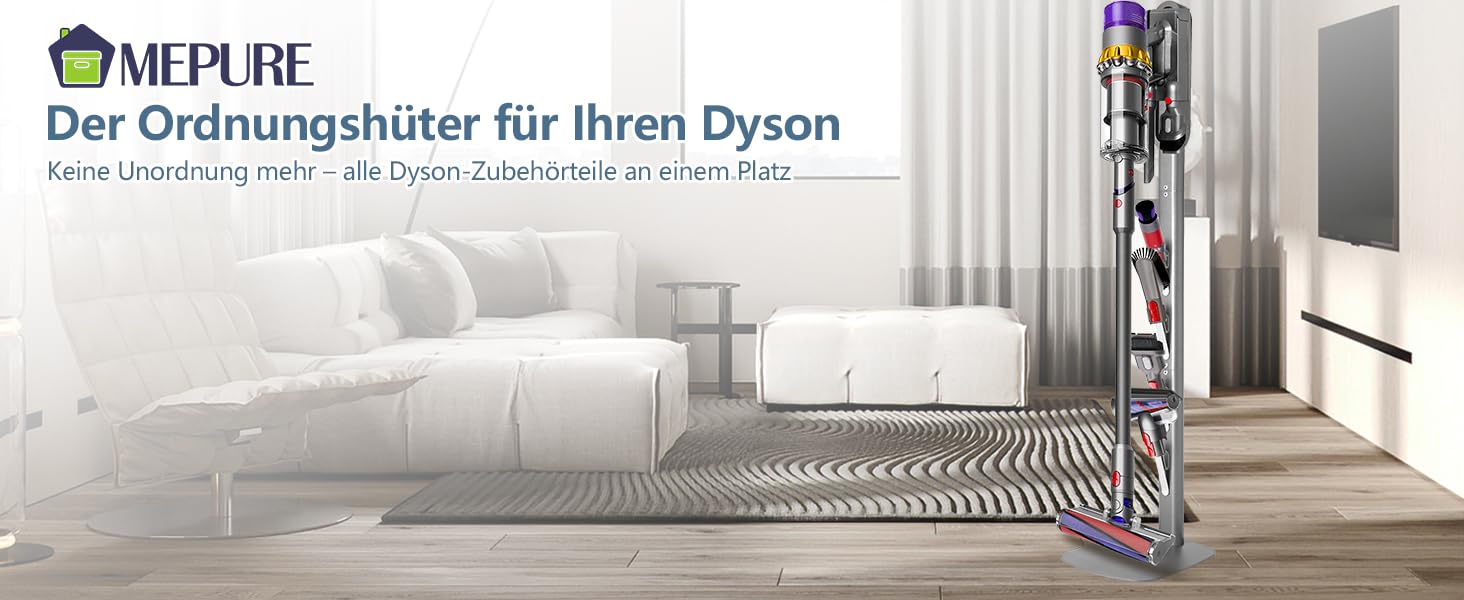 Тримач для пилососа Dyson Wandhalterung з зарядною станцією для V8–V15 та Gen5 – стабільний тримач для акумуляторного пилососа з органайзером для аксесуарів, щіток та кабелів (срібний)