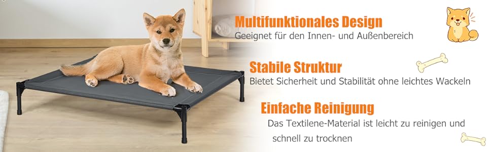 Підвищене ліжко для собак GYMAX знімним тентом, вологостійке та дихаюче, 90x81x86 см