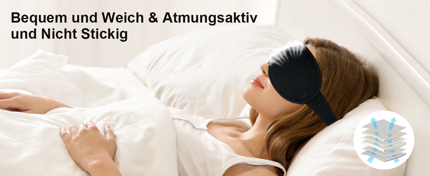 Маска для сну Gritin 3D для тих, хто спить на боці, дихаюча, з регульованою гумкою, блокує світло, зручна та ергономічна, для чоловіків та жінок, 2 пари вушних затичок, чорний