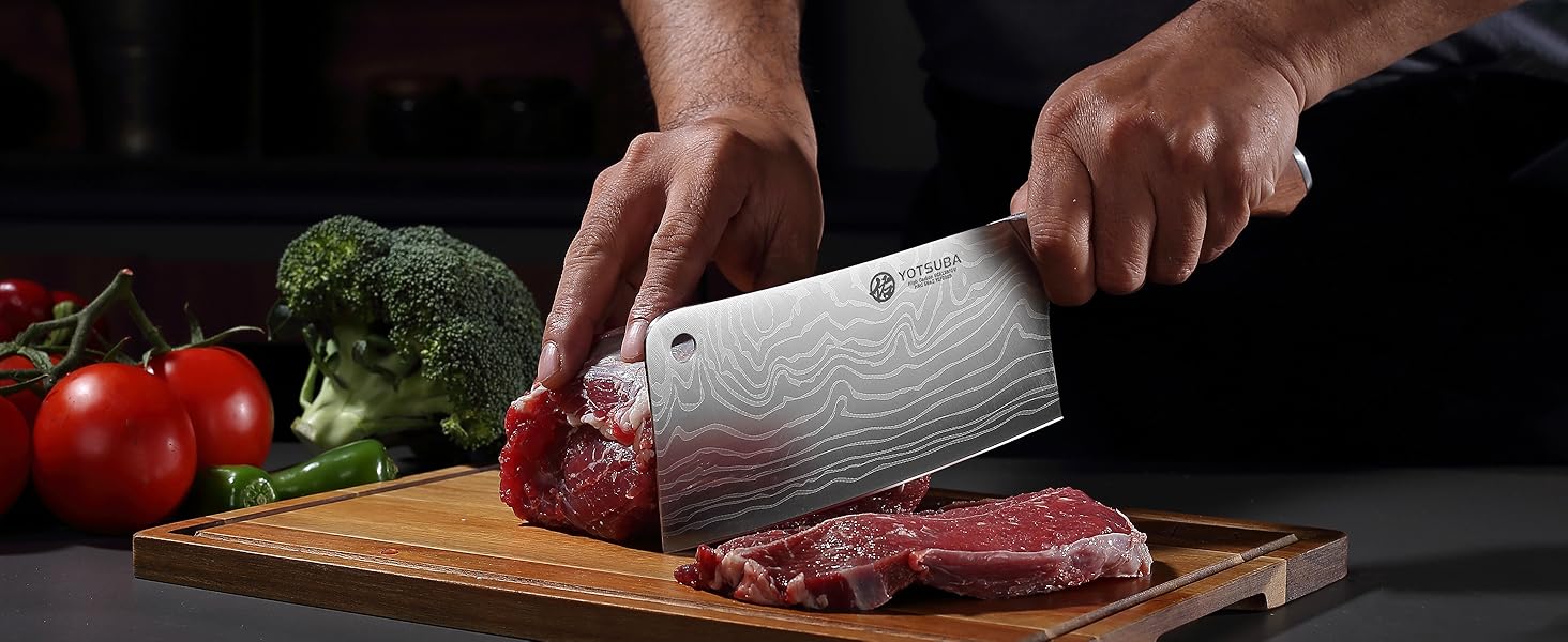 Кухонний ніж YOTSUBA Hackmesser 18 см: професійний кухонний тесак для м'яса та овочів з ергономічною ручкою Pakkawood
