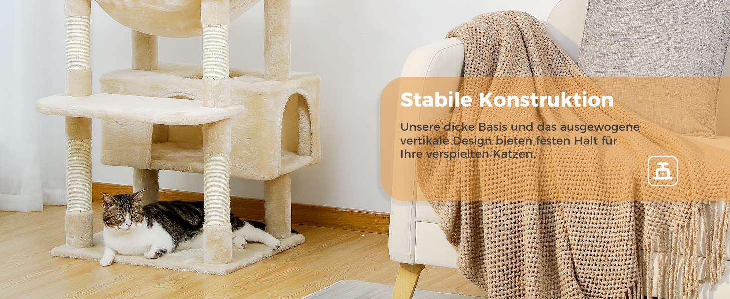 PAWZ Road Дряпка для котів велика, стабільна, 184 см, 7 стовпів сизалю, велика полиця, будиночок, кошики, для дому, бежевий