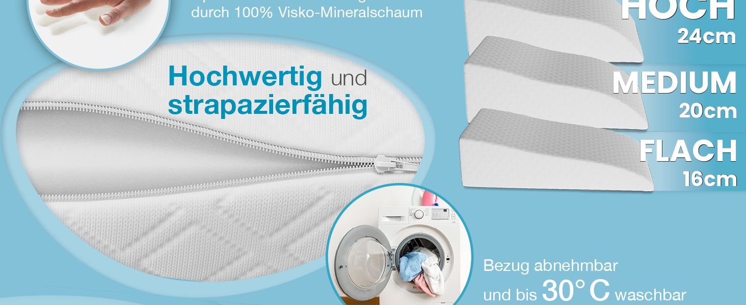 Подушка для ніг з ефектом пам'яті ELONEO для розвантаження та підйому ніг, знімний чохол, 68x40x16 см, біла