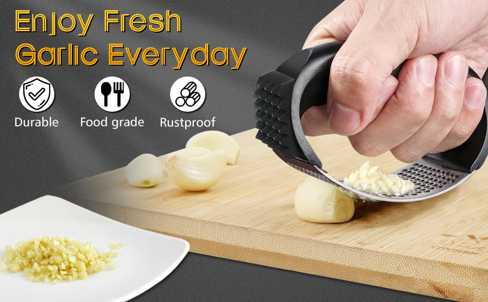 Прес для часнику Wippe з нержавіючої сталі, багатофункціональний, з очищувачем та щіткою для чищення. Підходить для часнику, імбиру та іншого. Можна мити в посудомийній машині.
